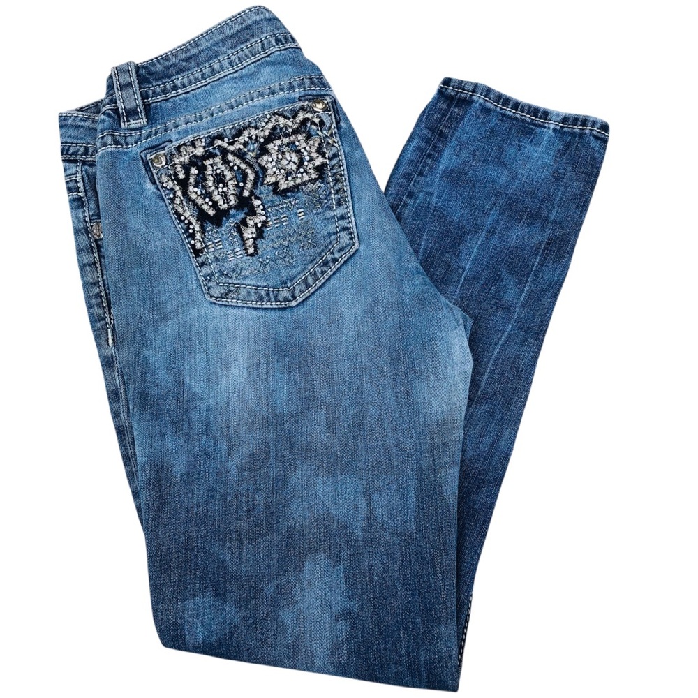 Miss Me Blue Straight Leg Jeans with Embellishments 31